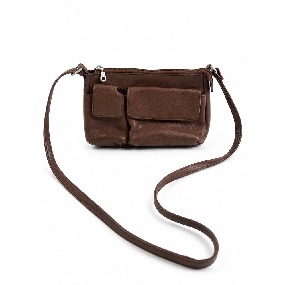 Paul & Taylor Vintage Y2K Brown Leather Multi Pocket Organizer Crossbody Purse